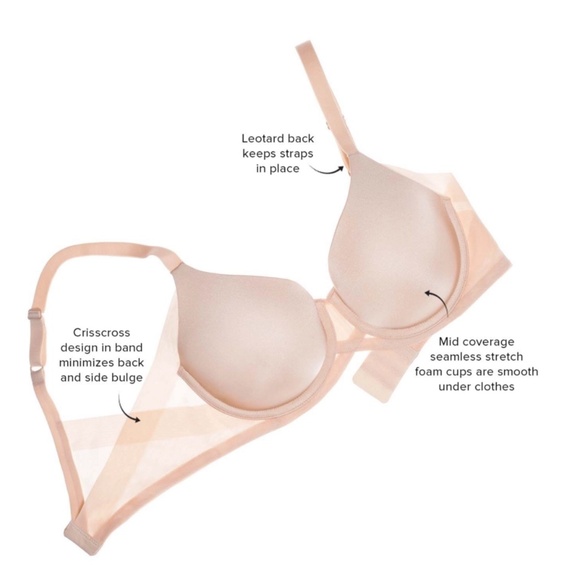 Wacoal 853281 Ultimate Side Smoothing T-Shirt Bra Black Contour Crisscross 38D - Picture 3 of 5